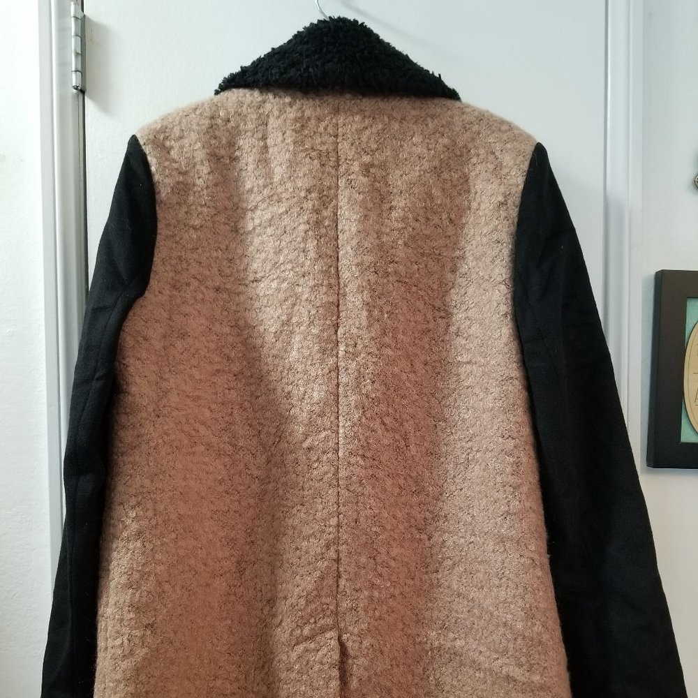 Wool Mix Color Block Zip Up Coat With Zipper Deta… - image 3